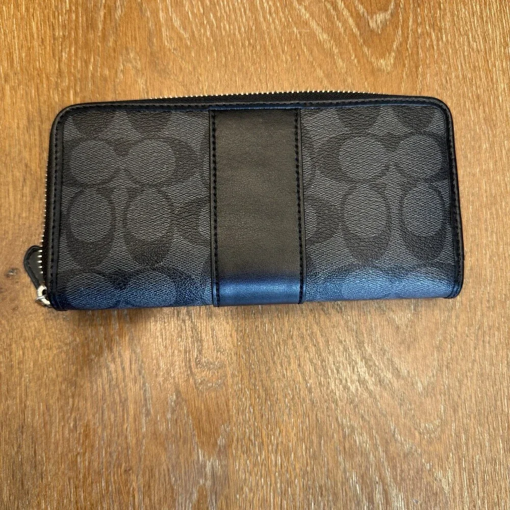 Coach Zip Around Charcoal Wallet